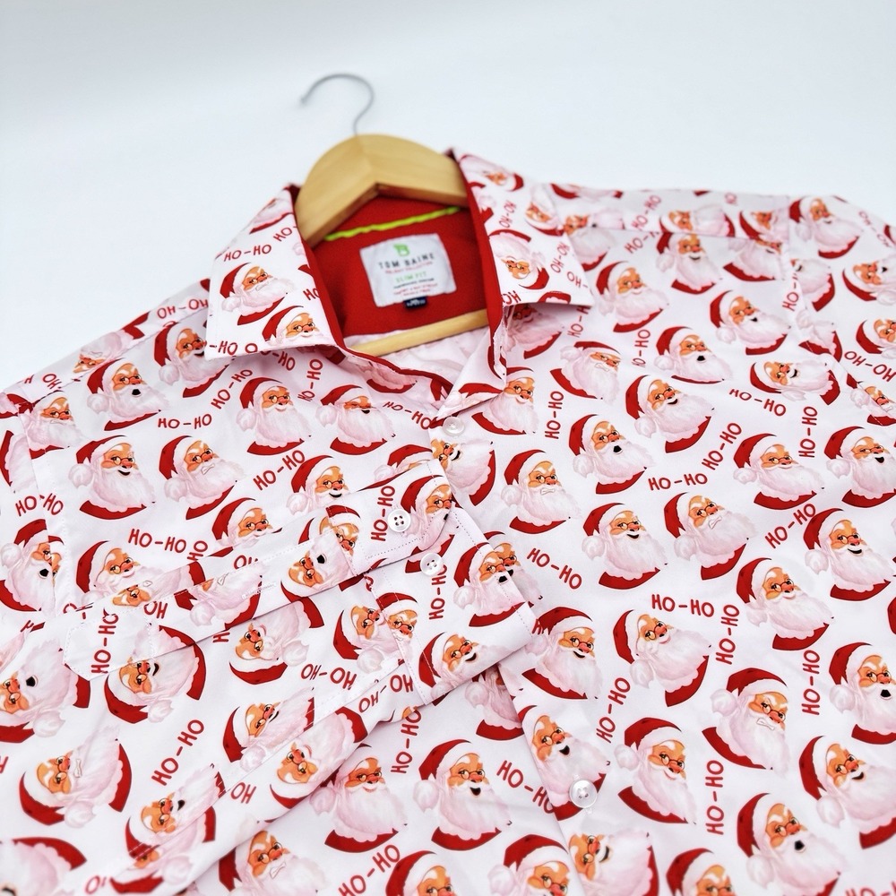 Tom Baine Santa Christmas Button Down Dress Shirt Mens‎ XL Slim Fit